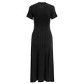 Women Single Breasted O-neck Short Sleeve Knit Ribbed Bodycon Midi Dress  Vacation Sexy Party Club Vestidos Dresses