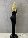 Luxury Glamorous Black Asymmetrical Velvet Rhinestone Dress Dinner Cocktail Event Party Stage Performance Dress