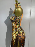 Sexy Leopard Print Stretch Dress Women Sparkly Rhinestones Tassel One Shoulder Latin Dance Outfits Nightclub Party Stage Costume