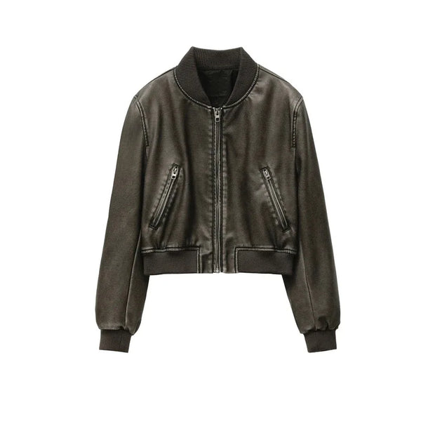 Women's Jacket New Vintage Imitation Leather Bomber Jacket Coat Top Women's Style