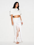 Summer Vacation Coquette High Wist Bodycon Long Skirt Boho Beach Party Tassel Maxi Skirt Women Bandage