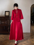 New Qipao Dress Autumn/winter Chinese Style Elegant Temperament Long Knitted Jacquard Slim Red Wedding Dress Set Qipao