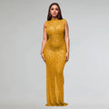Fall Diamonds Hot Rhinestones O-neck Women Sleeveless Bodycon Long Dress Birthday Party Evening Prom Maxi Dresses