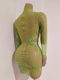 Sexy Sparkly Diamonds Sequin Long Sleeves Mesh Transparent Mini Dress Women Eveing Party Nightclub Bar Stage Phootshoot Outfits