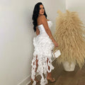 Women Summer Strapless Ruffles Tassel Dress Women Glamour Red 3D Flower Irregular Party Dress Celebrity Outfits Clubwear