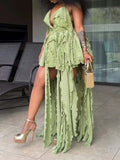 Casual Ruffle Women Dresses Halter Sleeveless Striped Chic Loose Dress for Beach Vacation Wear Fashion Summer New