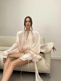 Solid Loose Short Dresses For Women Round Neck Long Sleeve High Waist Spliced Lace Up Chic Dress Female Fashion