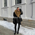 Luxury Fashion Design Black Long Faux Leather Coat Women Detachable Fur Collar Oversized PU Leather Jacket Blazer