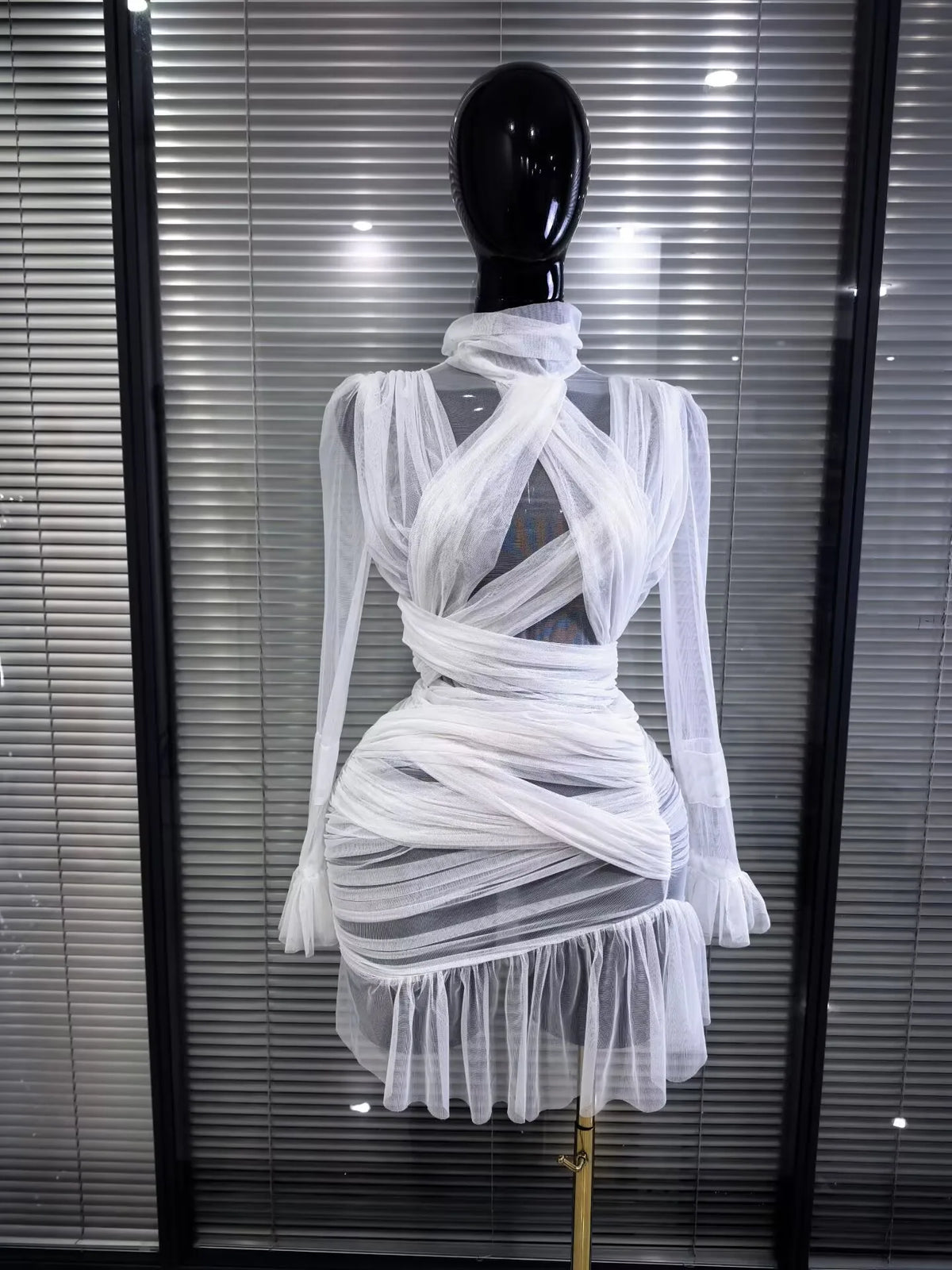 Women Long Sleeve Mesh See Through Bodycon Mini Dress Celebrate Vacation Beach Style Birthday Party Outfit
