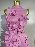Elegant Celebrity Evening Party Prom Gown Fashion Luxury Birthday Dresses Women Pink 3D Flower Sexy Sleeveless A-Line Long Dress