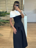 Colorblock Slimming Temperament Dresses for Women Round Neck Sleeveless Patchwork Zipper Tunic Dress Female Clothes