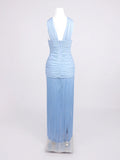 Women's Sky Blue Rhythm Fringed Long Maxi Dress 2026 New Sleeveless Ruffle Tassels Night Out Dress Clubwear Outfits