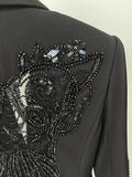 New Fashion 2026 Spring Women's Mesh Splicing Bead Sequin Blazer Wide Legs Chiffon Pants Set Suit Outfit