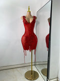 Sparkly Party Evening Celebrate Wedding Mini Dress Luxury Women Sexy Sleeveless Mesh See Through Birthday Cocktail Dresses