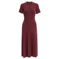 Women Single Breasted O-neck Short Sleeve Knit Ribbed Bodycon Midi Dress  Vacation Sexy Party Club Vestidos Dresses