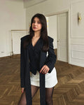 Stripe Tailored Coat For Women Lace Up V Neck Long Sleeves Coat Female Fashion Elegant High-End Formal Tailored Coat