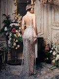 2026 New Sexy Luxury Sparkly Silver Sequin See Through Mesh Long Dress Women Evening Birthday Party Bar Stage Show Costum