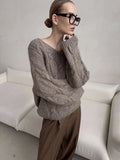 Women's Cable Knit Sweater V Neck Long Sleeve Oversized Loose Chunky Twist Pullover Tops Casual Autumn Retro Commute Top