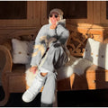 Women Color Block Spliced Ski Set Fleece Lined Stand Collar Zip Jacket Multi‑Pocket Wide Leg Trousers 2026 Winter Fashion Outfit