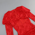 Red White Women Long Sleeve Sexy Lace Draped Bodycon Mini Dress Gloves Nightclub Party Celebrate Birthday Dress