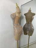 Luxury Women Sexy Sparkly Crystal Sequins Mesh See Through Openback Outfit Birthday Dress Dancer Performance Stage Costume