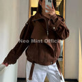 Autumn New Brown Oversized Suede Jacket Women Chic Brand Fashion Design Loose Shaggy Jackets Coat Motorcycle Outerwears