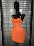 Pink Orange Women Sexy Strap O-Neck Bodycon Mini Bandage Dress Birthday Party Girls'Vacation Cocktail Outfit Wholesale