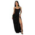 Elegant Milk Silk Ruched Twist Dresses Women Spaghetti Strap High Split Long Sleeveless Cocktail Party Wedding Guest Dress
