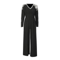 Elegant Slim Fit Long Sleeved Jumpsuit 2026 New Heavy Industry Bead Diamond High Waist Solid Color Long Jumpsuit