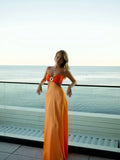 2026 Chic Gradient Hollow Out Maxi Dress Women Sexy Backless Sleeveless Sling Long Dress Summer Vacation Boho Beach Satin Outfit