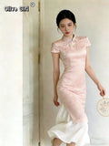 Olive Girl Romantic Qipao for Garden Wedding 2026 Fairycore Photoshoot Everyday Wear S-XXL XS-3XL Plus Size Romantic Garden Party Editorial Not Costume Qipao Cheongsam Chinese Dress Chinese Heritage Fashion Women