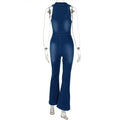 Cotton Elegant Denim Jumpsuit Women Sleeveless Zipper Fashion Hipster Casual High Street Wide Legs Activewear Outfits