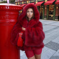 Women Fur Coat Women 2025 Plush Red Bomber Jacket Solid Crop Long Sleeve Jacket Warm Winter Coats Female Casual Coats