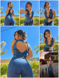 Backless Heart Cutout Bodycon Jumpsuit For Women Casual Sleeveless Slim One-Piece Outfits Retro Denim Jumpsuits New 2025