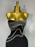 Women Sexy Strapless Diamond Lines Bodycon Bandage Long Dress Celebrity Red Carpet Dress Elegant Evening Birthday Party Dresses