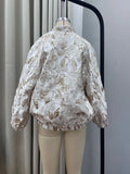 Elegant Jacquard Women Jackets Stand Collar Long Sleeve Basics Loose Jacket for Casual Commute Autumn Fashion New