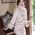 Suede Velvet Chesongam Pink Princess Chinese Style Dress Women Long Qipao Sleeveless Vest Top Spring Festival Hanfu Costume
