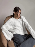 Women's Cable Knit Sweater V Neck Long Sleeve Oversized Loose Chunky Twist Pullover Tops Casual Autumn Retro Commute Top