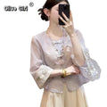 Olivegirl Women's Pink Coat Blue Embroidered Flower Chiffon Jacket 2026 Spring Luxury High-end Gentle Fairy Temperament Top