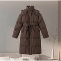 Warm Stand Neck Cotton Long Coats Women Elegant Single Breasted Zipper Belt Lace Up Outwear Female Winter Chic High Streetwear