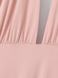 Vacation Pink Backless Mini Dress Female Plunge Neck Sleeveless Slimming Asymmetrical Hem for Urban Street Style