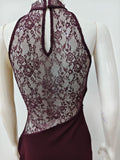 Elegant Red Brown Lace Patchwork Long Dress Women's Turtleneck Draped Collar Dresses Evening Party Wedding Guest Summer White