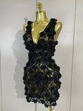 Sexy Black Pearl Flower Mesh See Through Mini Dress Women Evening Party Club Birthday Dress Nightclub Photoshoot Stage Costumes