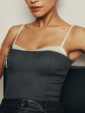 Hit Color Slimming Tube Top for Women Square Collar Sleeveless Spliced Lace Edge Backless Temperament Vests Female