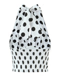Beach Party Two Piece Set for Women Halter Neck Sleeveless Vest High Waist Polka Dot A Line Midi Skirt Suit Female