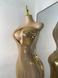Luxury Sequins Gold Party Dress Women Sexy Halter Backless Evening Birthday Gown Hollow Out Celebrity Gala Music Festival Dress