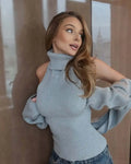Knitted Top Two Piece Set For Women Turtleneck Sleeveless Pullover Vest Long Sleeve Texture Patchwor Set Lady Sexy Set