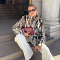 Brand Designer Zebra Strip Print Faux Fur Jacket Women Autumn Winter Stand Collar Fox Fur Coat Ins Girls Outerwear