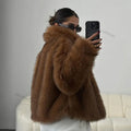 Winter Iconic Blogger Fashion Fluffy Square Collar Faux Fur Coat Women Ins Hot Chic Girls Fox Fur Jacket Outerwear