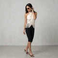 Beige Satin Halter Neck Top Chic Tassel Fringe Detail Sleeveless Cross Front Cropped Vest 2026 Women Summer Daily Street Wear